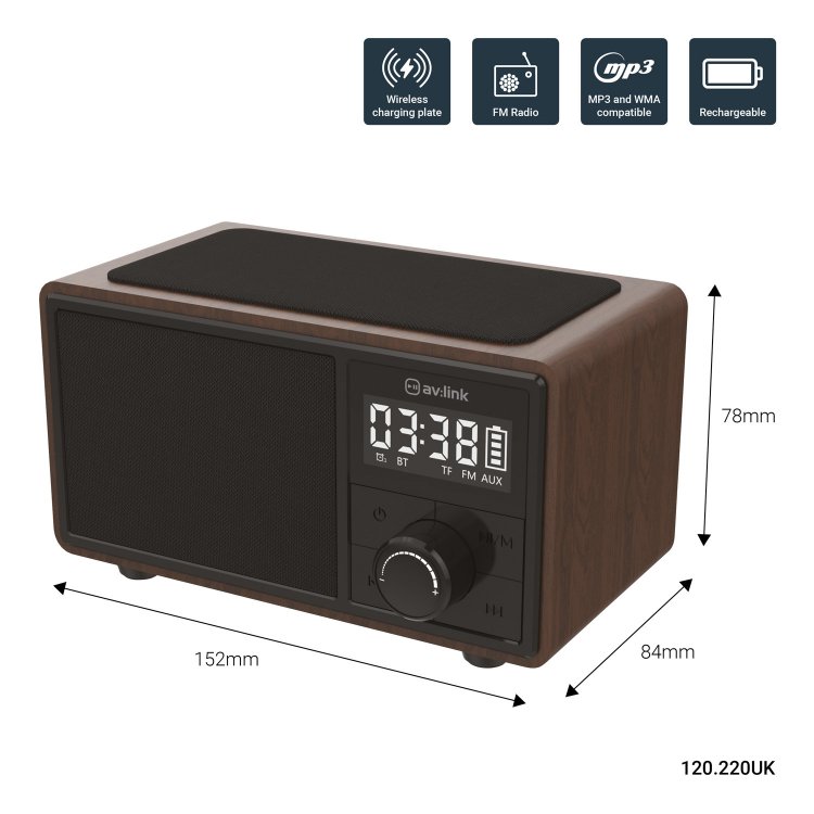AV:Link Fusion: Bluetooth Speaker with Clock Radio and Wireless Charging Plate - Click Image to Close