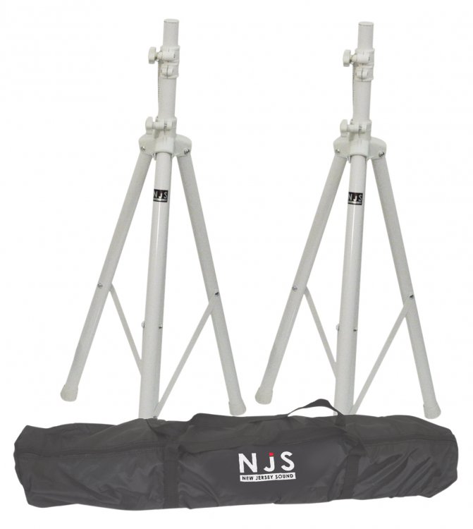 NJS 2 x White Speaker Stand and Carry Bag Kit - Click Image to Close